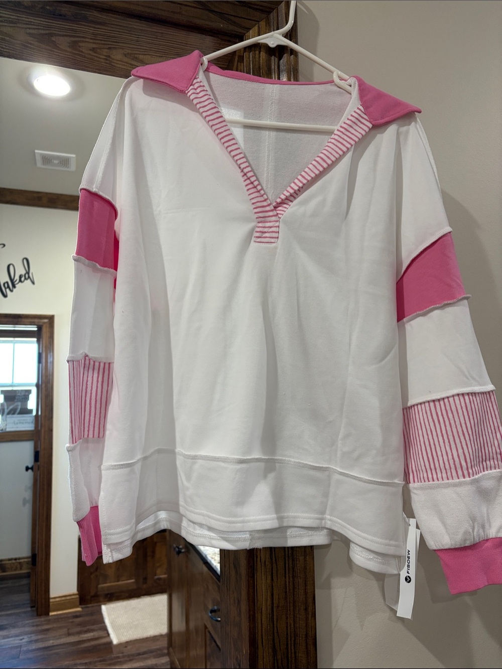 Women’s over sized White & Pink Long-Sleeve Sailor Top
